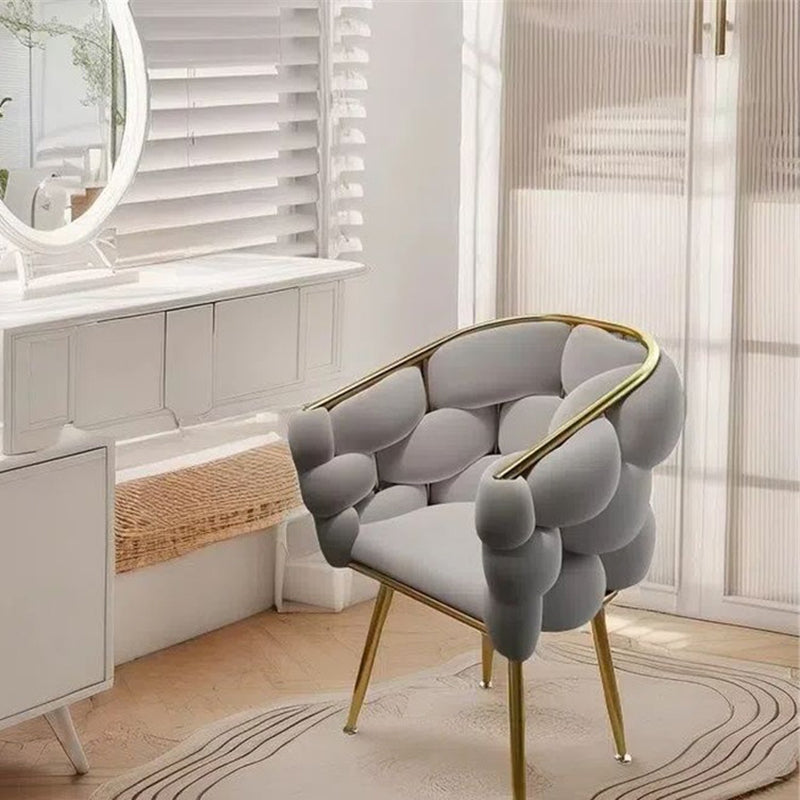 Contemporary Creative Curved Bubble Velvet Carbon Steel Vanity Stool Backrest Armrest For Bedroom