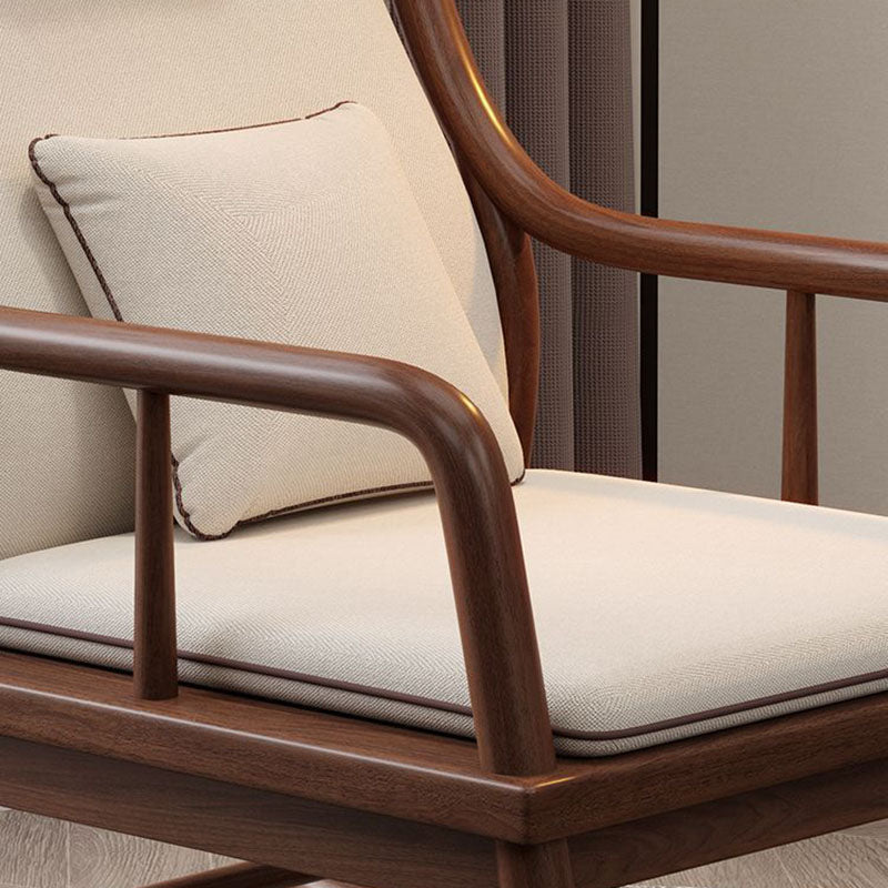 Traditional Chinese Rectangular Solid Wood &amp; Plywood Cotton-Linen Rocking Chair Backrest Armrest For Living Room
