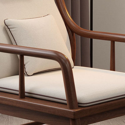Traditional Chinese Rectangular Solid Wood Cotton-Linen Rocking Chair Backrest Armrest For Living Room