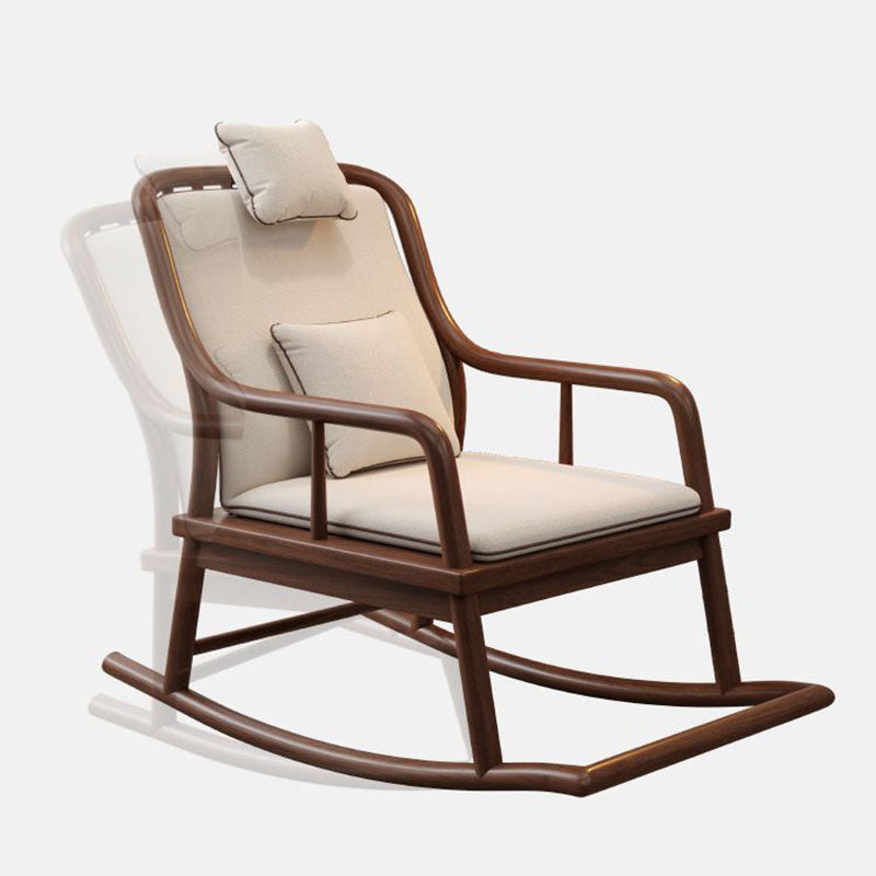 Traditional Chinese Rectangular Solid Wood &amp; Plywood Cotton-Linen Rocking Chair Backrest Armrest For Living Room