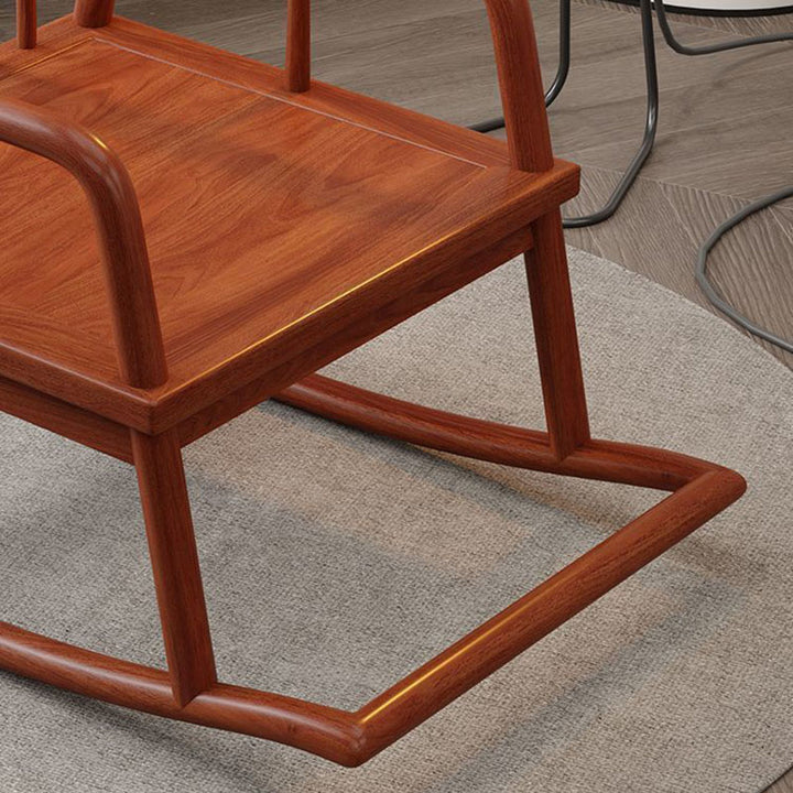 Traditional Chinese Rectangular Solid Wood &amp; Plywood Cotton-Linen Rocking Chair Backrest Armrest For Living Room
