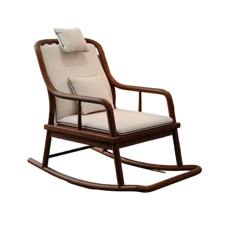 Traditional Chinese Rectangular Solid Wood &amp; Plywood Cotton-Linen Rocking Chair Backrest Armrest For Living Room