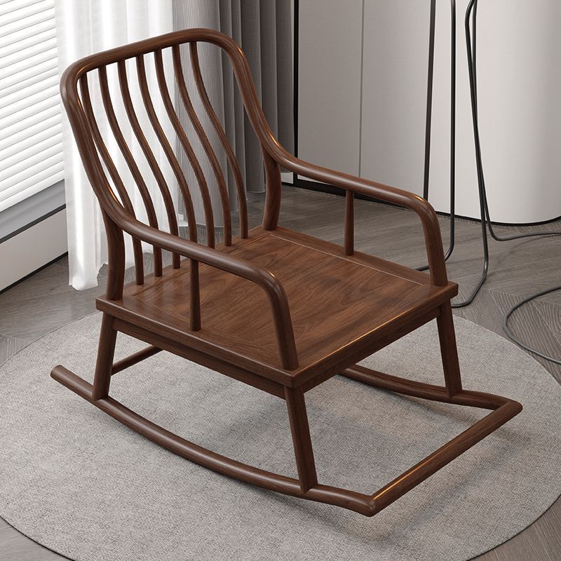 Traditional Chinese Rectangular Solid Wood &amp; Plywood Cotton-Linen Rocking Chair Backrest Armrest For Living Room