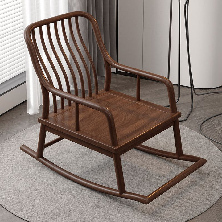Traditional Chinese Rectangular Solid Wood &amp; Plywood Cotton-Linen Rocking Chair Backrest Armrest For Living Room