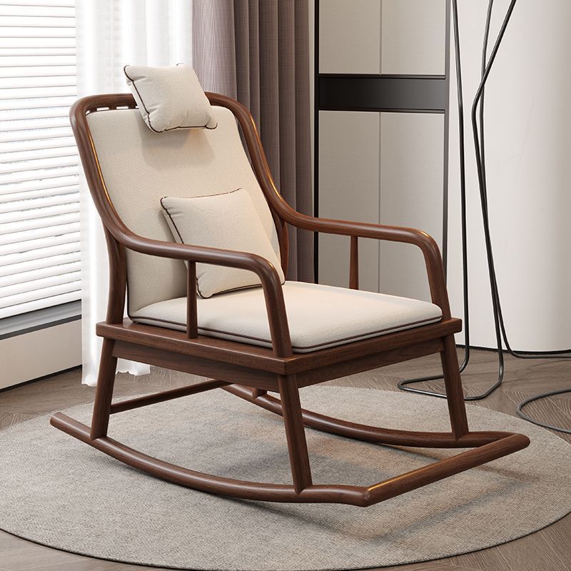 Traditional Chinese Rectangular Solid Wood &amp; Plywood Cotton-Linen Rocking Chair Backrest Armrest For Living Room