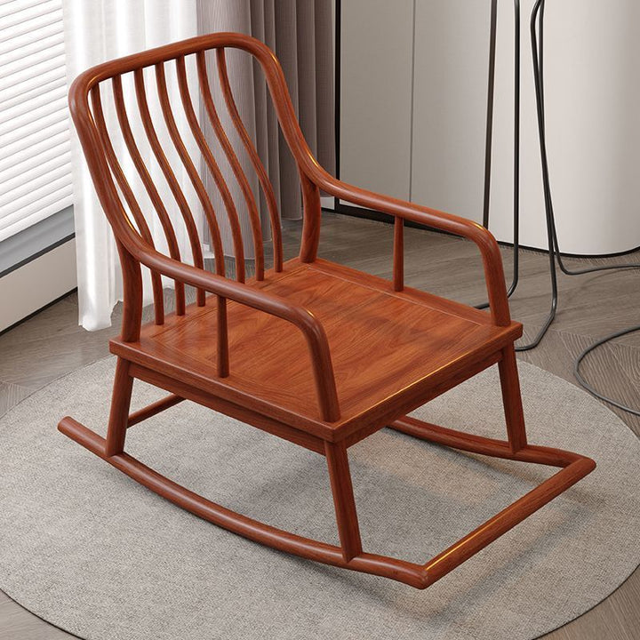 Traditional Chinese Rectangular Solid Wood &amp; Plywood Cotton-Linen Rocking Chair Backrest Armrest For Living Room