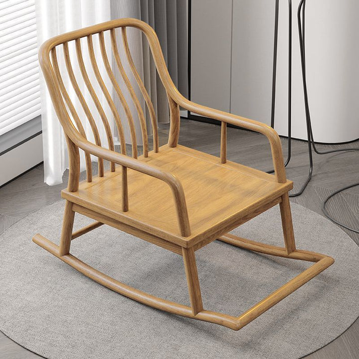 Traditional Chinese Rectangular Solid Wood &amp; Plywood Cotton-Linen Rocking Chair Backrest Armrest For Living Room