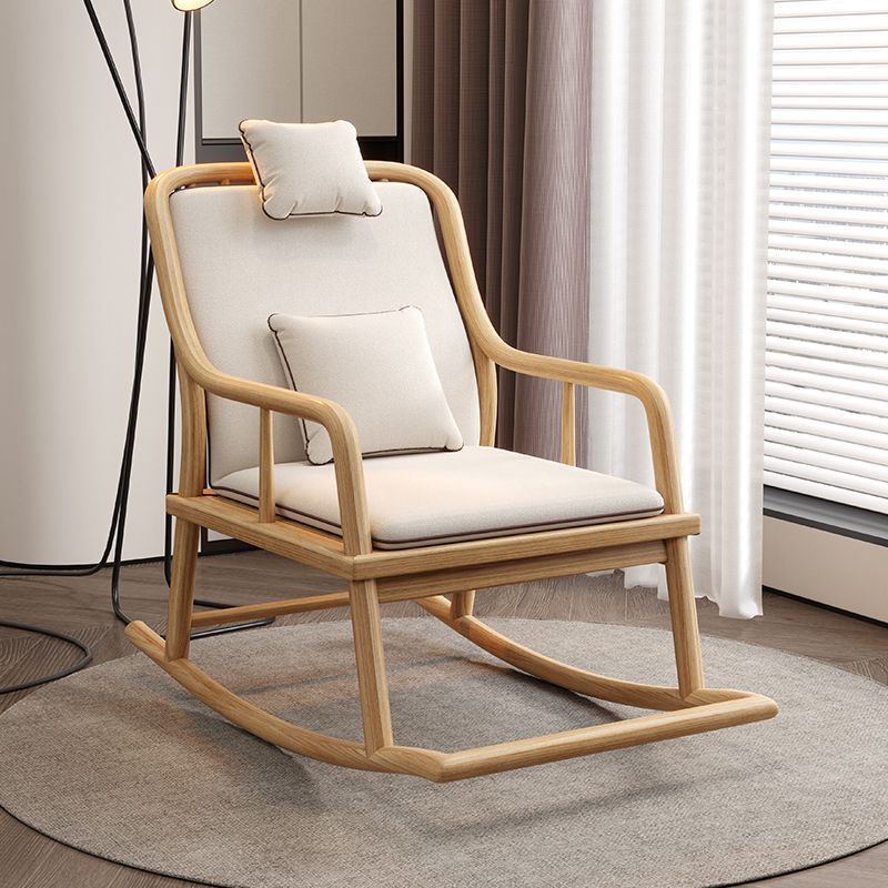 Traditional Chinese Rectangular Solid Wood Cotton-Linen Rocking Chair Backrest Armrest For Living Room