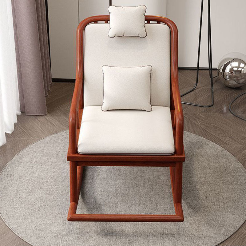 Traditional Chinese Rectangular Solid Wood &amp; Plywood Cotton-Linen Rocking Chair Backrest Armrest For Living Room