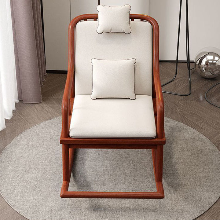 Traditional Chinese Rectangular Solid Wood &amp; Plywood Cotton-Linen Rocking Chair Backrest Armrest For Living Room