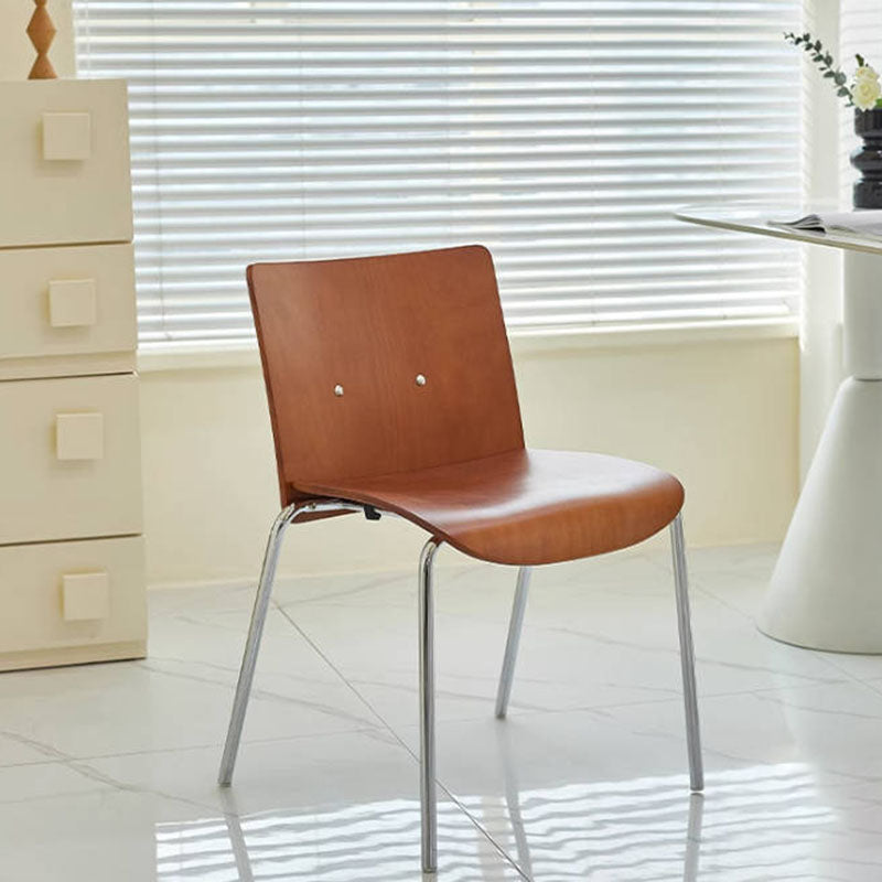 Modern Minimalist Rectangular Solid Wood Multi-Layer Plate Iron Dining Chair Backrest Armless For Dining Room