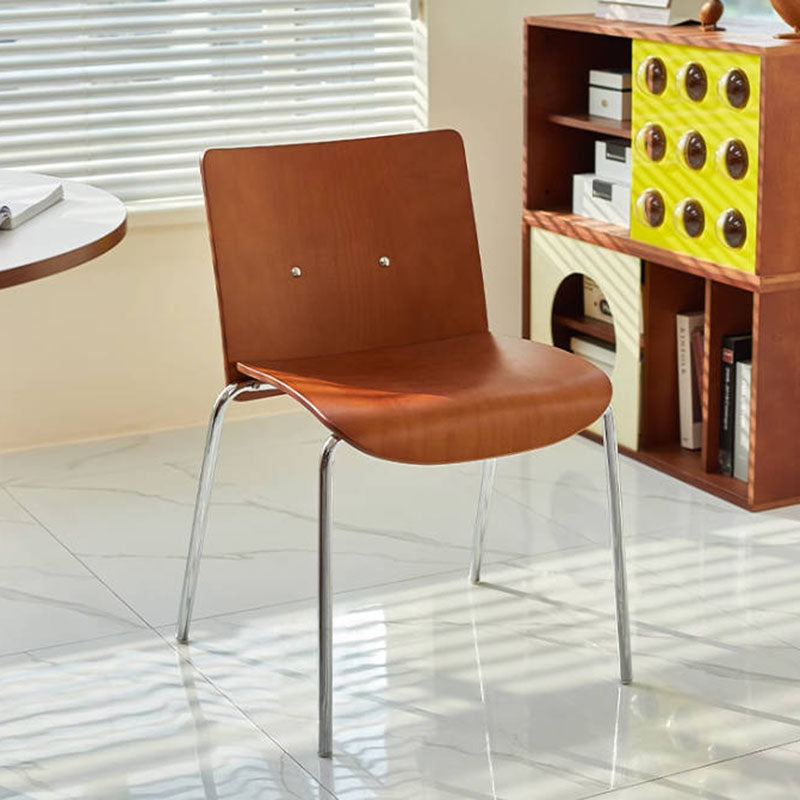 Modern Minimalist Rectangular Solid Wood Multi-Layer Plate Iron Dining Chair Backrest Armless For Dining Room