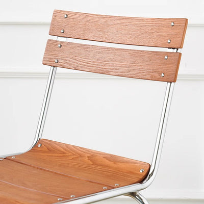 Modern Minimalist Rectangular Solid Wood Multi-Layer Plate Iron Stainless Steel Dining Chair Backrest Armless For Dining Room