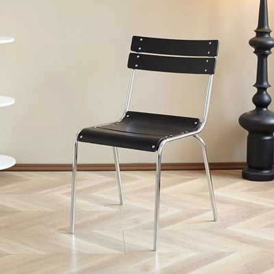 Modern Minimalist Rectangular Solid Wood Multi-Layer Plate Iron Stainless Steel Dining Chair Backrest Armless For Dining Room