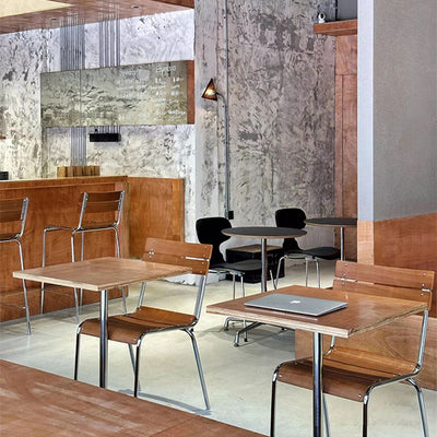 Modern Minimalist Rectangular Solid Wood Multi-Layer Plate Iron Stainless Steel Dining Chair Backrest Armless For Dining Room