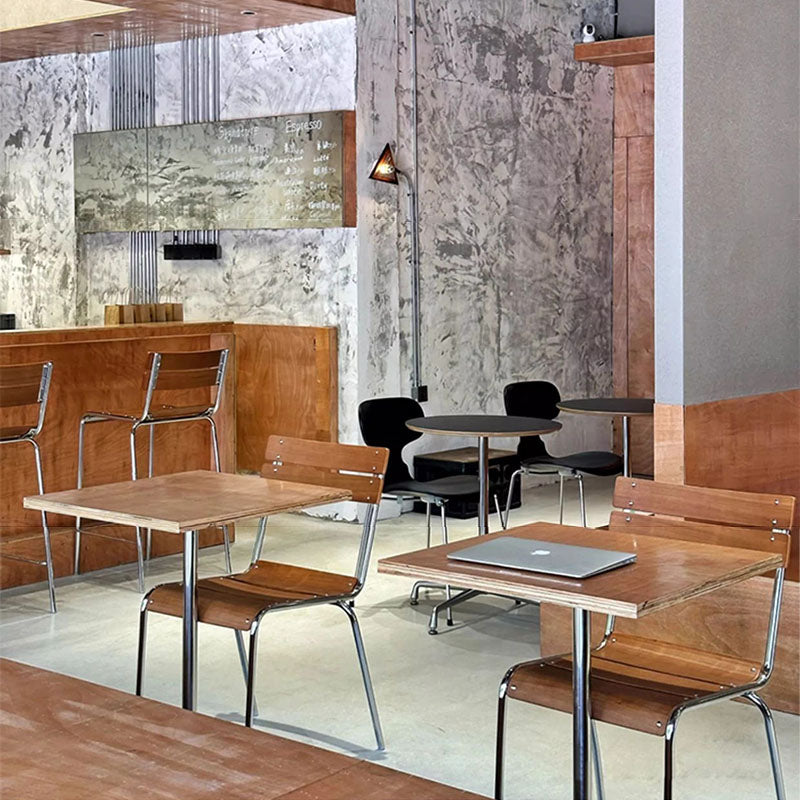 Modern Minimalist Rectangular Solid Wood Multi-Layer Plate Iron Stainless Steel Dining Chair Backrest Armless For Dining Room