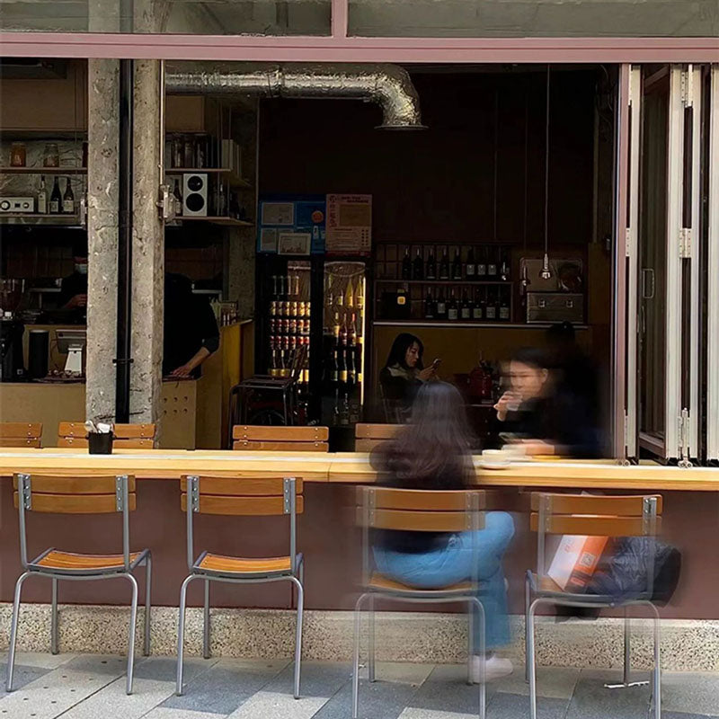 Modern Minimalist Rectangular Solid Wood Multi-Layer Plate Iron Stainless Steel Dining Chair Backrest Armless For Dining Room