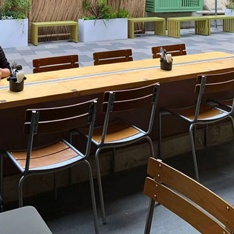 Modern Minimalist Rectangular Solid Wood Multi-Layer Plate Iron Stainless Steel Dining Chair Backrest Armless For Dining Room