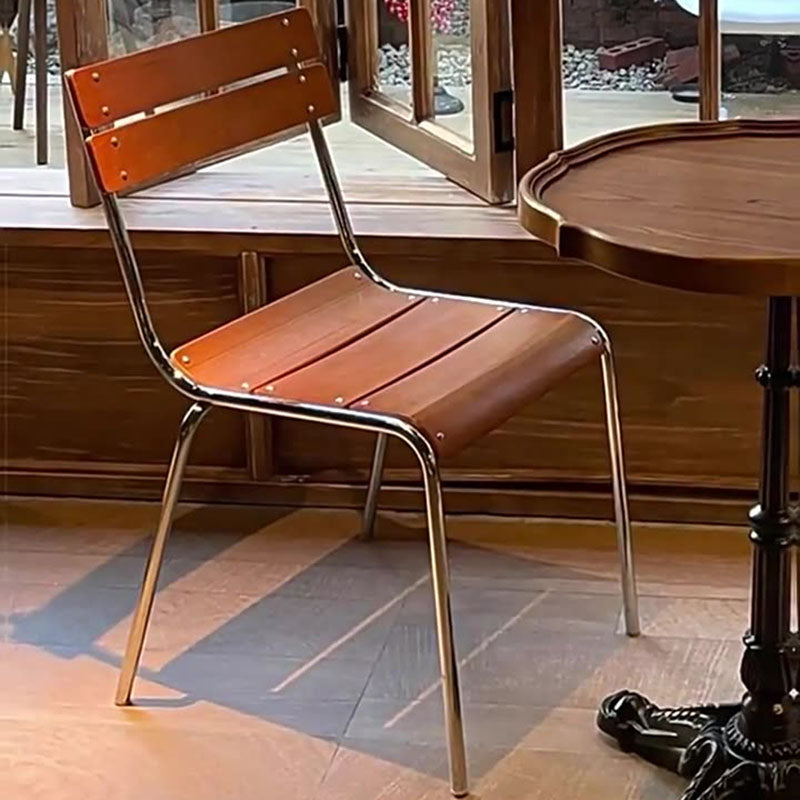 Modern Minimalist Rectangular Solid Wood Multi-Layer Plate Iron Stainless Steel Dining Chair Backrest Armless For Dining Room