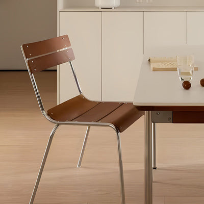 Modern Minimalist Rectangular Solid Wood Multi-Layer Plate Iron Stainless Steel Dining Chair Backrest Armless For Dining Room