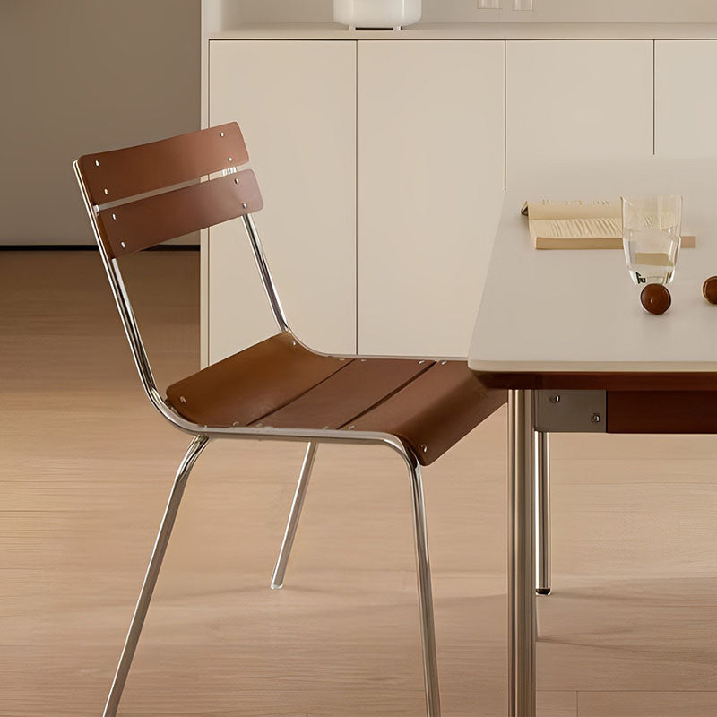 Modern Minimalist Rectangular Solid Wood Multi-Layer Plate Iron Stainless Steel Dining Chair Backrest Armless For Dining Room