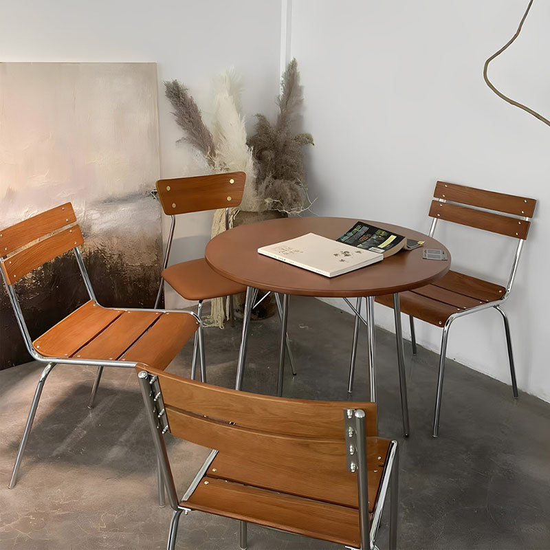 Modern Minimalist Rectangular Solid Wood Multi-Layer Plate Iron Stainless Steel Dining Chair Backrest Armless For Dining Room