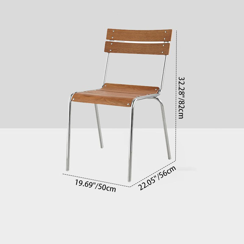 Modern Minimalist Rectangular Solid Wood Multi-Layer Plate Iron Stainless Steel Dining Chair Backrest Armless For Dining Room