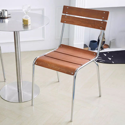 Modern Minimalist Rectangular Solid Wood Multi-Layer Plate Iron Stainless Steel Dining Chair Backrest Armless For Dining Room