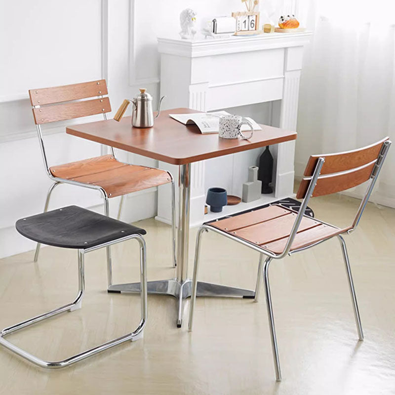 Modern Minimalist Rectangular Solid Wood Multi-Layer Plate Iron Stainless Steel Dining Chair Backrest Armless For Dining Room