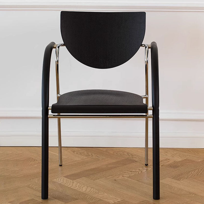 Modern Art Deco Curved Solid Wood Multi-Layer Plate Iron Stainless Steel Dining Chair Backrest Armrest For Dining Room