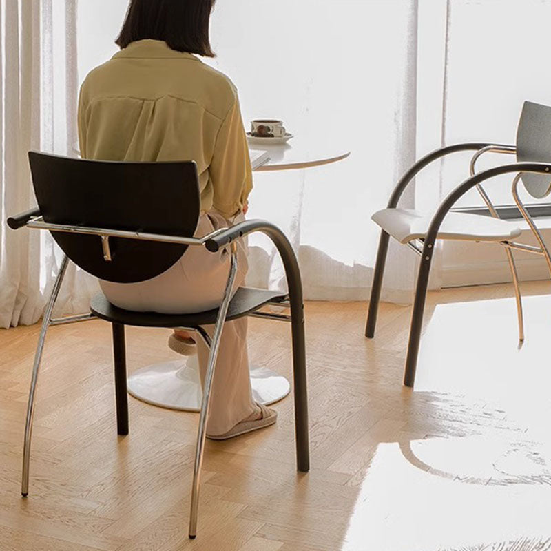 Modern Art Deco Curved Solid Wood Multi-Layer Plate Iron Stainless Steel Dining Chair Backrest Armrest For Dining Room