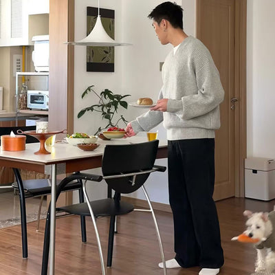 Modern Art Deco Curved Solid Wood Multi-Layer Plate Iron Stainless Steel Dining Chair Backrest Armrest For Dining Room