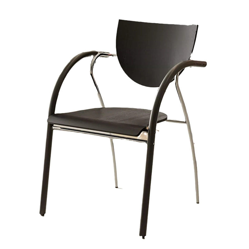 Modern Art Deco Curved Solid Wood Multi-Layer Plate Iron Stainless Steel Dining Chair Backrest Armrest For Dining Room