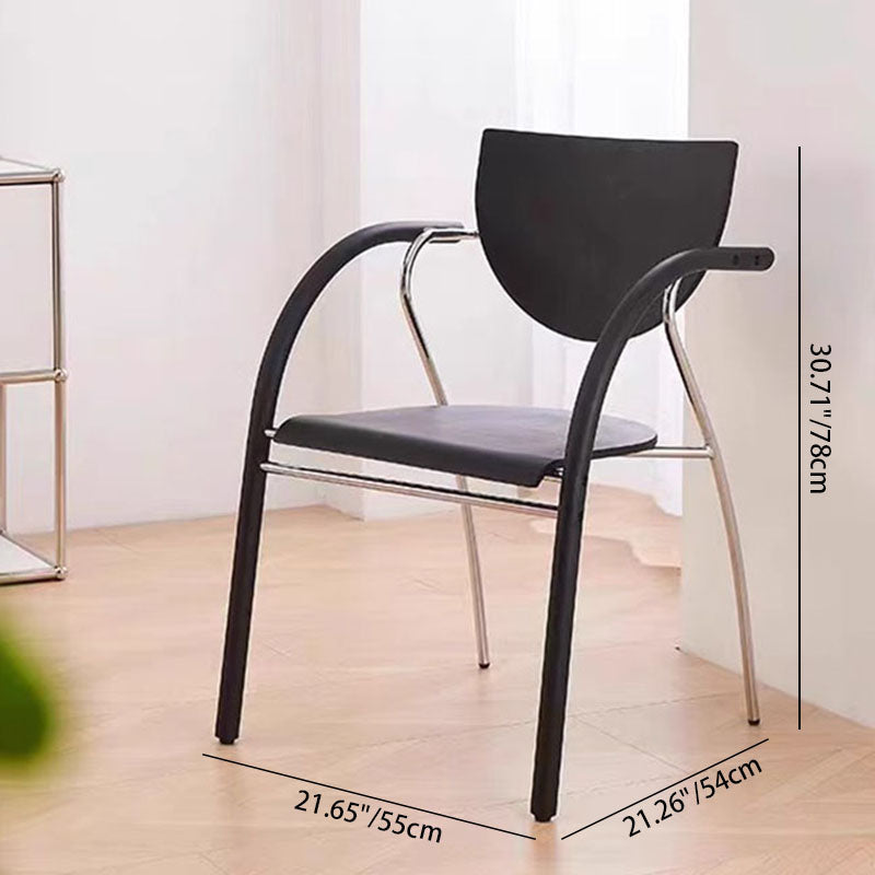 Modern Art Deco Curved Solid Wood Multi-Layer Plate Iron Stainless Steel Dining Chair Backrest Armrest For Dining Room