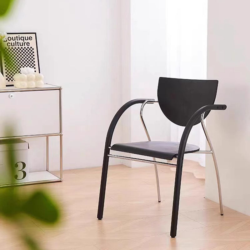 Modern Art Deco Curved Solid Wood Multi-Layer Plate Iron Stainless Steel Dining Chair Backrest Armrest For Dining Room