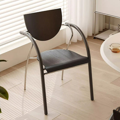 Modern Art Deco Curved Solid Wood Multi-Layer Plate Iron Stainless Steel Dining Chair Backrest Armrest For Dining Room