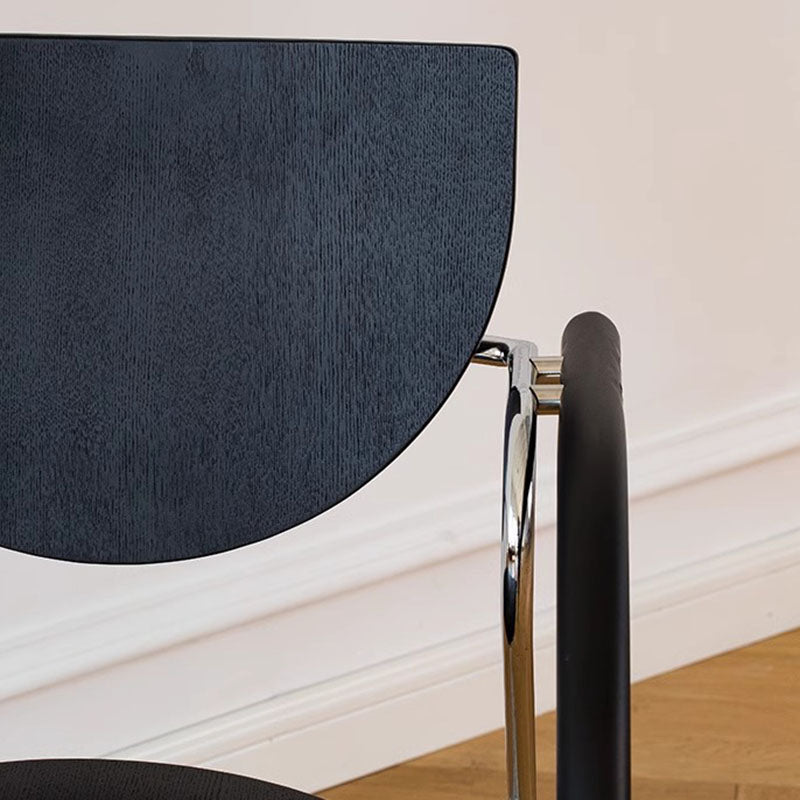 Modern Art Deco Curved Solid Wood Multi-Layer Plate Iron Stainless Steel Dining Chair Backrest Armrest For Dining Room