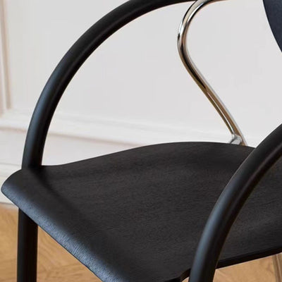 Modern Art Deco Curved Solid Wood Multi-Layer Plate Iron Stainless Steel Dining Chair Backrest Armrest For Dining Room