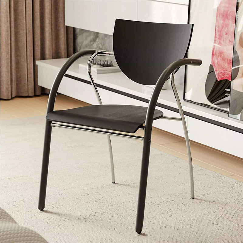 Modern Art Deco Curved Solid Wood Multi-Layer Plate Iron Stainless Steel Dining Chair Backrest Armrest For Dining Room