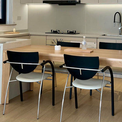 Modern Art Deco Curved Fabric Solid Wood Multi-Layer Plate Iron Stainless Steel Dining Chair Backrest Armrest For Dining Room