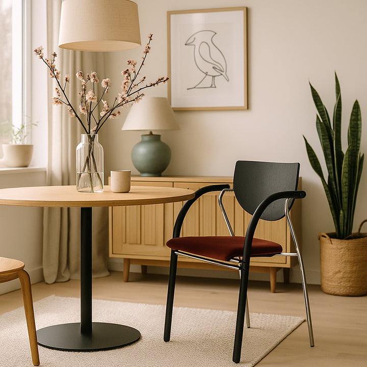 Chaise de salle à manger moderne Art déco, courbée, en tissu, bois massif, plaque multicouche, fer, acier inoxydable, avec dossier et accoudoirs pour salle à manger 