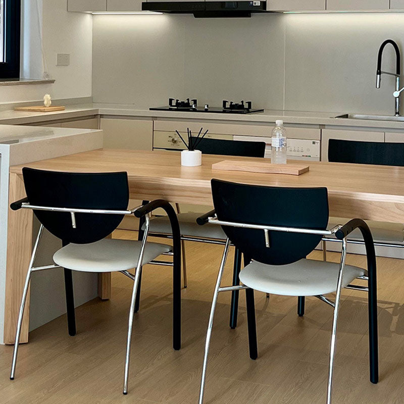 Modern Art Deco Curved Fabric Solid Wood Multi-Layer Plate Iron Stainless Steel Dining Chair Backrest Armrest For Dining Room