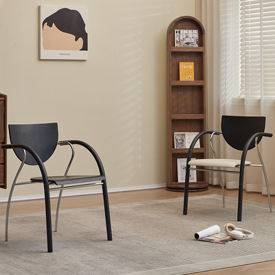 Modern Art Deco Curved Fabric Solid Wood Multi-Layer Plate Iron Stainless Steel Dining Chair Backrest Armrest For Dining Room