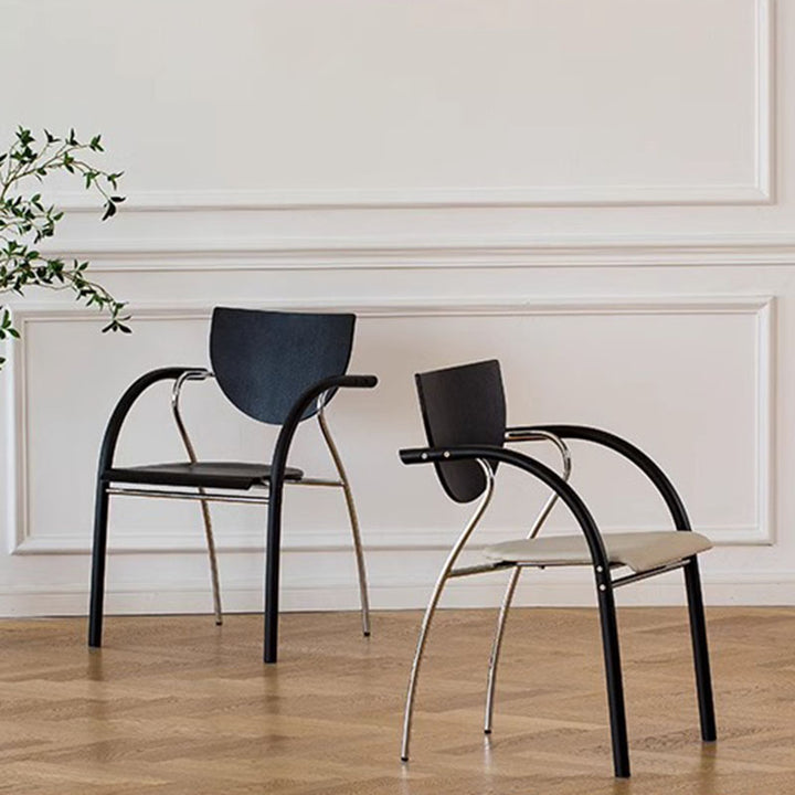 Chaise de salle à manger moderne Art déco, courbée, en tissu, bois massif, plaque multicouche, fer, acier inoxydable, avec dossier et accoudoirs pour salle à manger 
