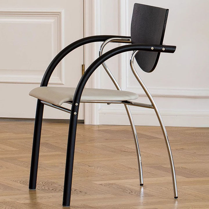 Chaise de salle à manger moderne Art déco, courbée, en tissu, bois massif, plaque multicouche, fer, acier inoxydable, avec dossier et accoudoirs pour salle à manger 