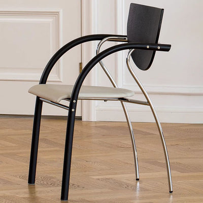 Modern Art Deco Curved Fabric Solid Wood Multi-Layer Plate Iron Stainless Steel Dining Chair Backrest Armrest For Dining Room