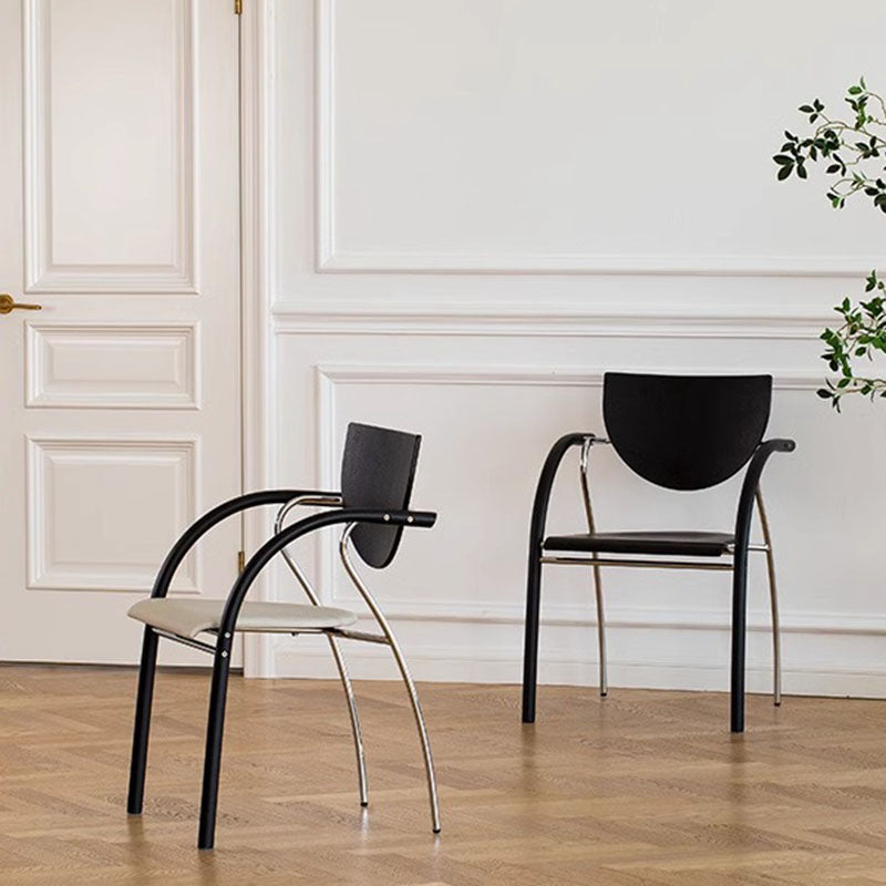 Chaise de salle à manger moderne Art déco, courbée, en tissu, bois massif, plaque multicouche, fer, acier inoxydable, avec dossier et accoudoirs pour salle à manger 