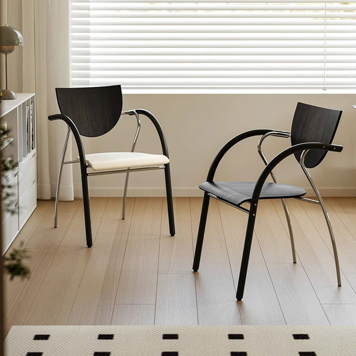 Chaise de salle à manger moderne Art déco, courbée, en tissu, bois massif, plaque multicouche, fer, acier inoxydable, avec dossier et accoudoirs pour salle à manger 