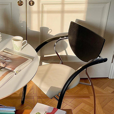 Modern Art Deco Curved Fabric Solid Wood Multi-Layer Plate Iron Stainless Steel Dining Chair Backrest Armrest For Dining Room