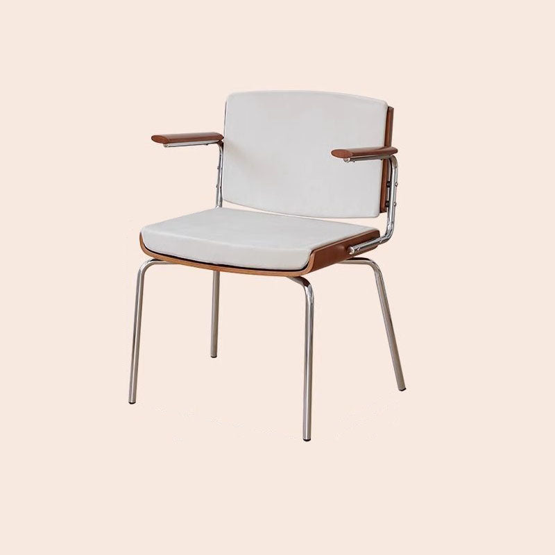 Moderner minimalistischer rechteckiger Stoff Massivholz Mehrschichtplatte Massivholz Eisen Edelstahl Esszimmerstuhl Rückenlehne Armlehne für Esszimmer 